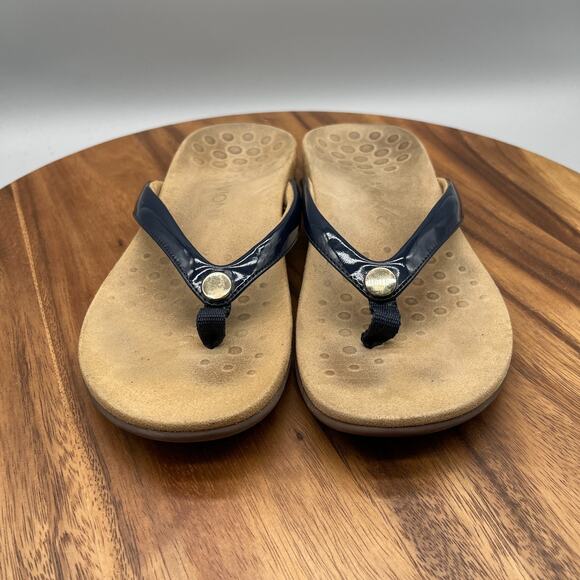 Vionic Mona Sandals Womens Size 9 Black Patent Leather Thong Flip Flops Casual - Picture 2 of 8